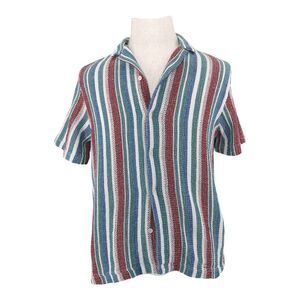 ZARA Striped Textured Button Camp Shirt Size M Vacation Resort Lightweight